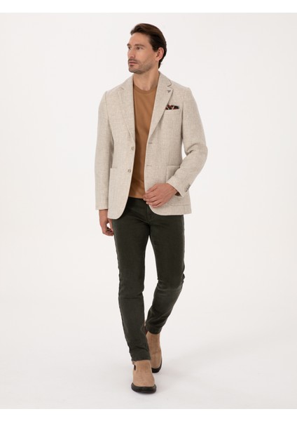 Erkek Bej Slim Fit Yün Kaşmir Karışımlı Mikro Desenli Ceket 50310754-VR011 fırsatları