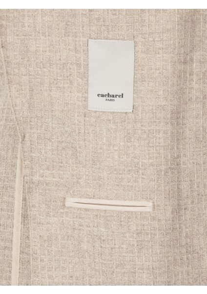 Erkek Bej Slim Fit Yün Kaşmir Karışımlı Mikro Desenli Ceket 50310754-VR011