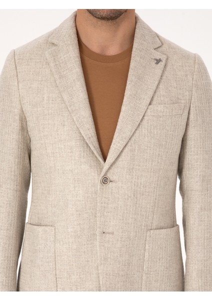 Erkek Bej Slim Fit Yün Kaşmir Karışımlı Mikro Desenli Ceket 50310754-VR011