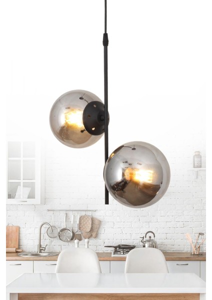 Ladin 2 Li Siyah Avize Füme Camlı Yatak Odası Salon Mutfak Hol Avize