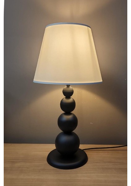 Misu Siyah Ayaklı Abajur Masa Lambası Krem Şapka Salon Yatak Odası Abajur