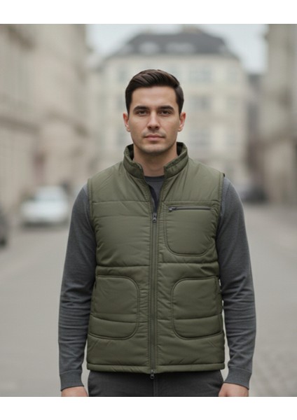 Erkek Içi Polarlı Haki Yelek ,su Geçirmez 4 Ceplik Yelek