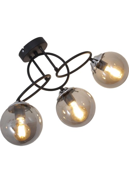 Sisam 3 Li Siyah Krom Avize-Füme Camlı Dekoratif Tasarım Yatak Odası Mutfak Salon Avize modelleri