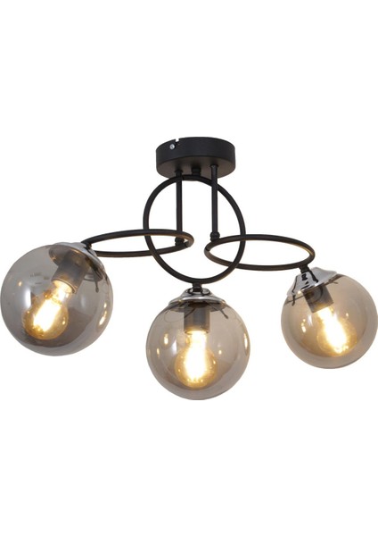 Sisam 3 Li Siyah Krom Avize-Füme Camlı Dekoratif Tasarım Yatak Odası Mutfak Salon Avize fırsatları