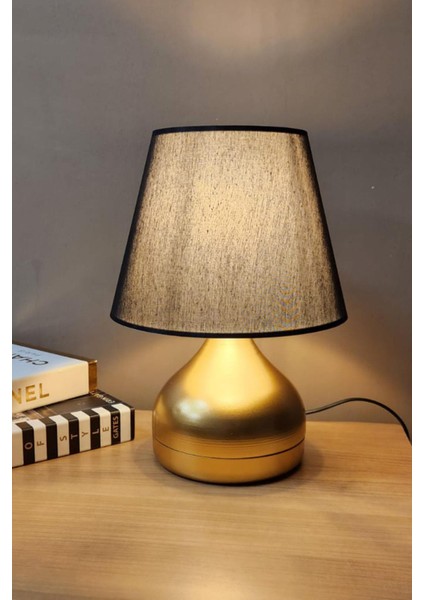 Alara Gold Ayaklı Abajur Masa Lambası Siyah Şapka Salon Yatak Odası Abajur