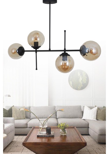 Darvin 4 Lü Siyah Avize Bal Camlı Yatak Odası Mutfak Salon Avize