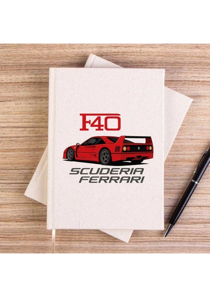 Ferari F40 Krem Çizgisiz Kanvas Defter Çizgisiz