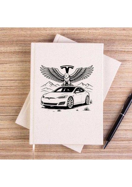 Tesla And Eagle Krem Çizgisiz Kanvas Defter Çizgisiz