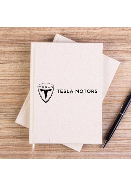 Tesla Motors Krem Çizgisiz Kanvas Defter Çizgisiz