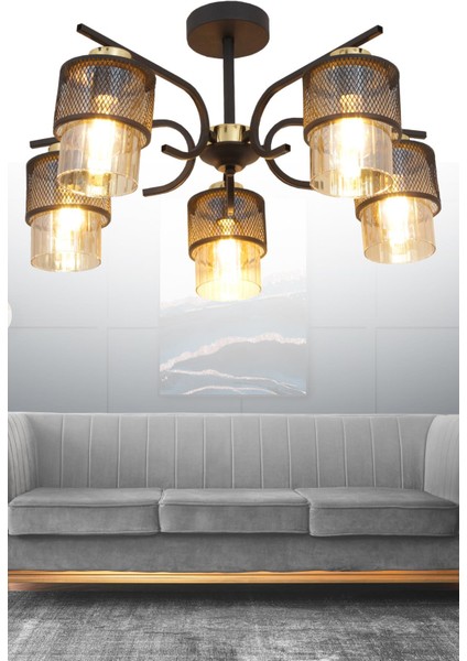 Amon 5 Li Siyah Gold Avize Boru Cam Dekoratif Tasarım Yatak Odası Mutfak Salon Avize fiyatları