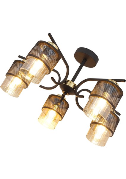 Amon 5 Li Siyah Gold Avize Boru Cam Dekoratif Tasarım Yatak Odası Mutfak Salon Avize modelleri