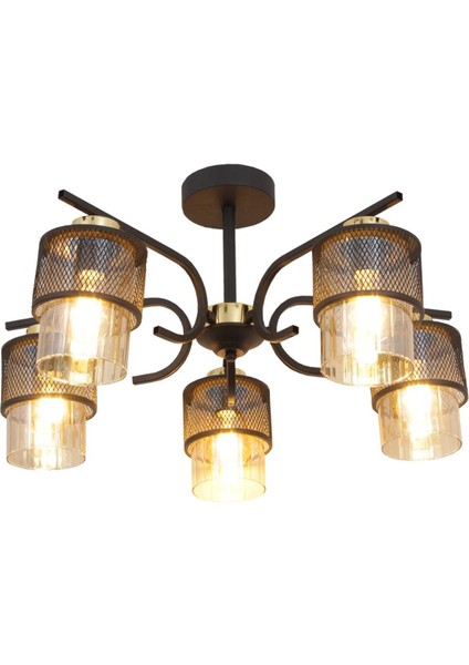 Amon 5 Li Siyah Gold Avize Boru Cam Dekoratif Tasarım Yatak Odası Mutfak Salon Avize fırsatları