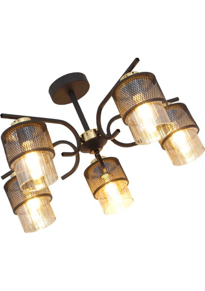 Amon 5 Li Siyah Gold Avize Boru Cam Dekoratif Tasarım Yatak Odası Mutfak Salon Avize indirimleri