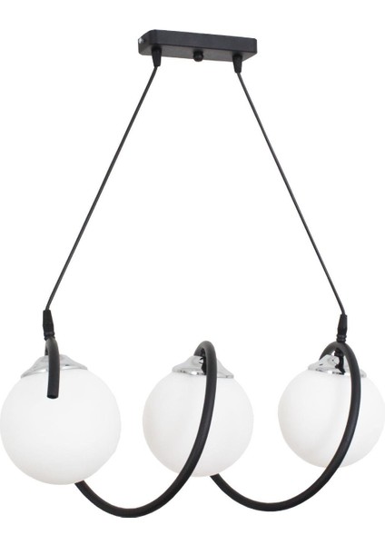 Sarmal 3 Lü Siyah Krom Avize Beyaz Camlı Dekoratif Tasarım Yatak Odası Mutfak Salon Avize fiyatları