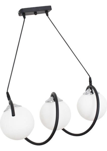 Sarmal 3 Lü Siyah Krom Avize Beyaz Camlı Dekoratif Tasarım Yatak Odası Mutfak Salon Avize modelleri