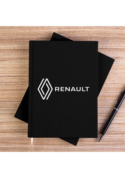 Renault New Logo Text Siyah Çizgisiz Kanvas Defter Çizgisiz