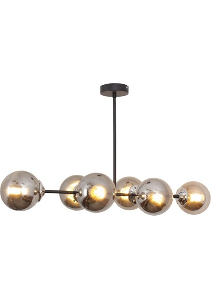 Malta 6 Lı Siyah Krom Avize-Füme Camlı Dekoratif Tasarım Yatak Odası Mutfak Salon Avize fiyatları