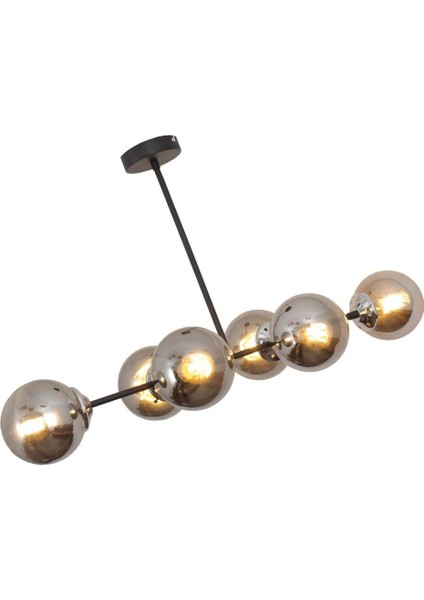 Malta 6 Lı Siyah Krom Avize-Füme Camlı Dekoratif Tasarım Yatak Odası Mutfak Salon Avize modelleri