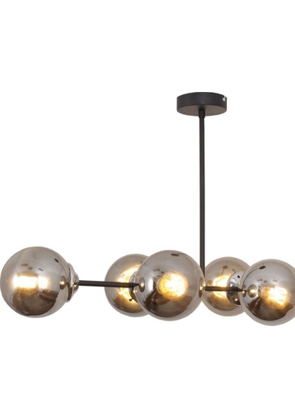 Malta 6 Lı Siyah Krom Avize-Füme Camlı Dekoratif Tasarım Yatak Odası Mutfak Salon Avize fırsatları