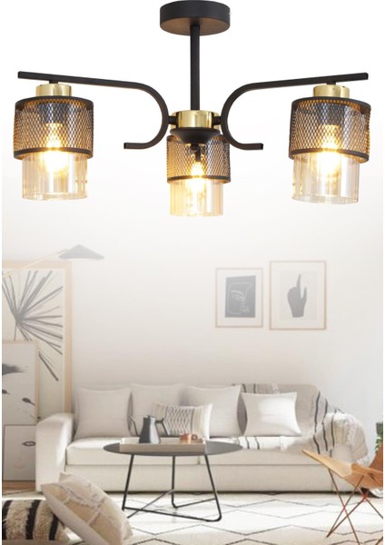 Amon 3 Lü Siyah Gold Avize Boru Cam Dekoratif Tasarım Yatak Odası Mutfak Salon Avize fiyatları