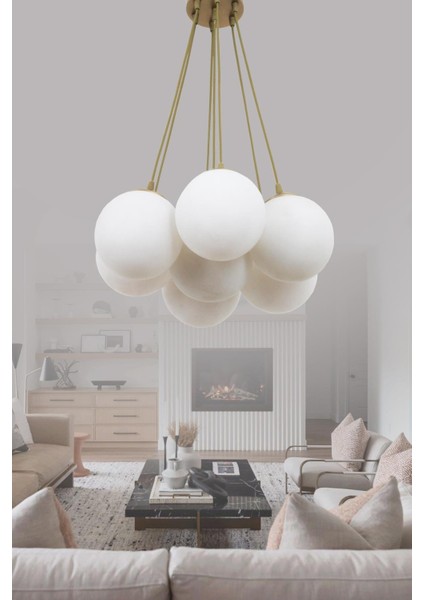 Kapo 7 Li Eskitme Avize Beyaz Camlı Dekoratif Tasarım Yatak Odası Mutfak Salon Avize