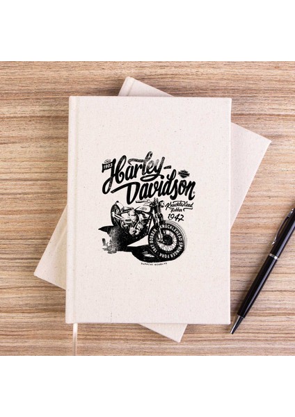 Harley Chopper Support Bobbers Çizgisiz Kanvas Defter Çizgisiz
