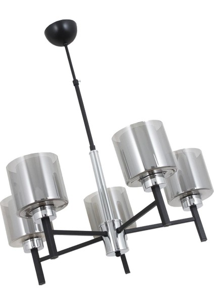 Pier 5 Li Siyah Krom Avize-Füme Camlı Dekoratif Tasarım Yatak Odası Mutfak Salon Avize modelleri