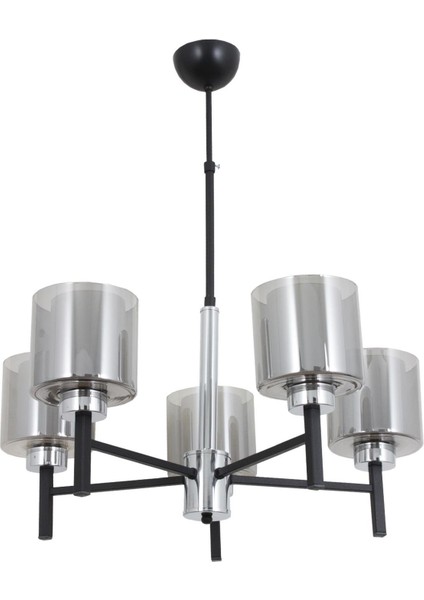 Pier 5 Li Siyah Krom Avize-Füme Camlı Dekoratif Tasarım Yatak Odası Mutfak Salon Avize fırsatları