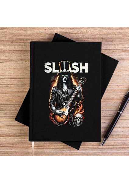 Slash Guitarist Skull Logo Siyah Çizgisiz Kanvas Defter Çizgisiz
