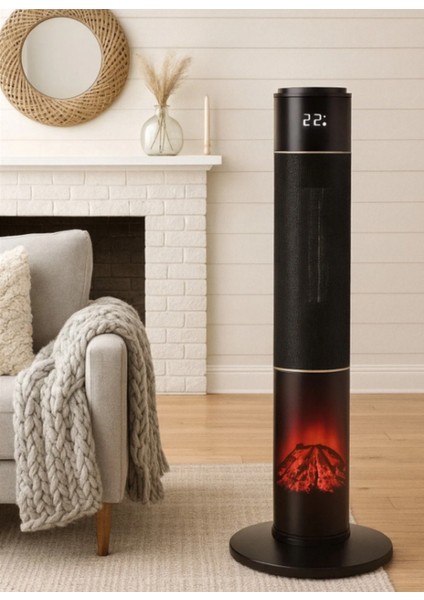 German HG-BLKO Black Oval Seri OLED Şömineli Ekran Dijital Kule Tipi Seramik Fanlı Isıtıcı fiyatları