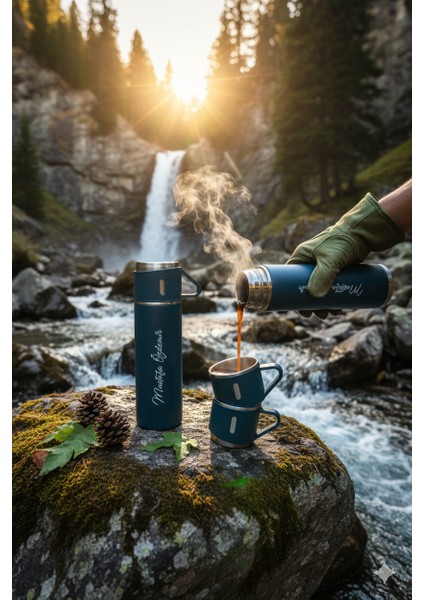 500ML 3 Bardaklı Termos Set Premium Kalite Paslanmaz Çelik Kahve Termosu Hediye Çantalı