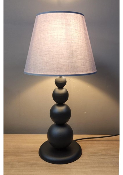 Misu Siyah Ayaklı Abajur Masa Lambası Gri Şapka Salon Yatak Odası Abajur