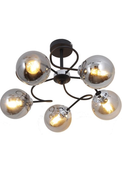 Renas 5 Li Siyah Avize-Füme Camlı Dekoratif Tasarım Yatak Odası Mutfak Salon Avize fırsatları