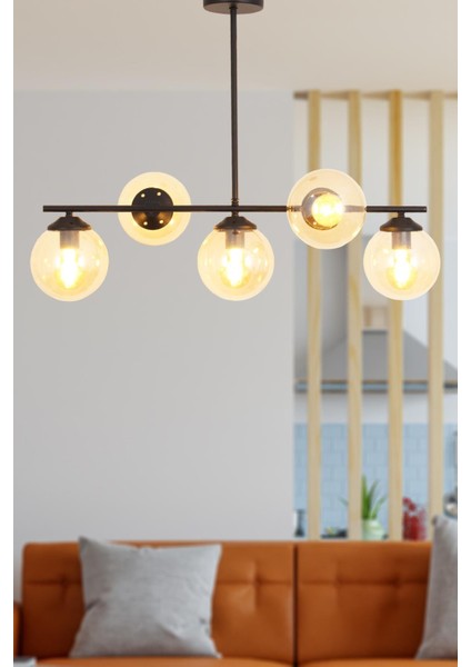 Modena 5 Li Siyah Avize-Bal Camlı Dekoratif Tasarım Yatak Odası Mutfak Salon Avize