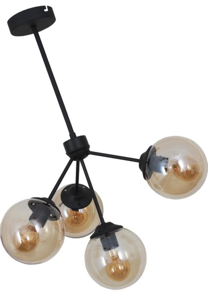 Lupin 4 Lü Siyah Avize Bal Camlı Dekoratif Tasarım Yatak Odası Mutfak Salon Avize modelleri