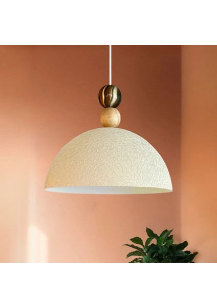 Yimpi Dokulu Açık Krem Büyük Eskitme Boncuk Avize Tekli Sarkıt Salon Mutfak Dekoratif Aydınlatma