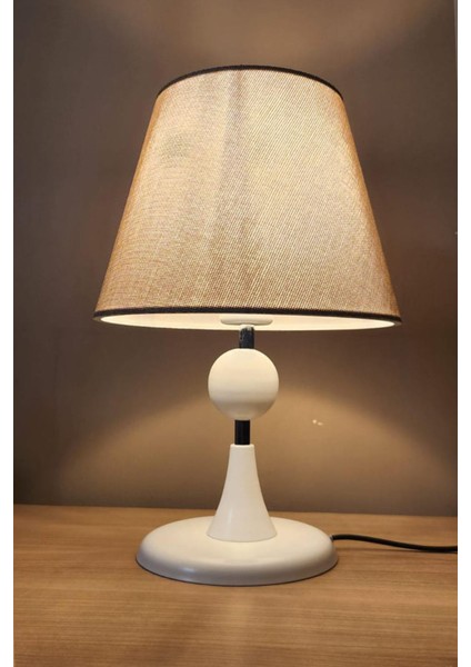 Maya Beyaz Ayaklı Abajur Masa Lambası Açık Kahve Şapka Salon Yatak Odası Abajur