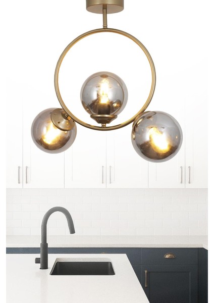 Evren 3 Lü Eskitme Avize Füme Camlı Yatak Odası Mutfak Salon Hol Koridor Avize