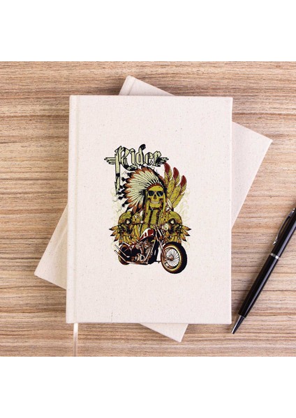 Motorcycle Skull Rider Çizgisiz Kanvas Defter Çizgisiz