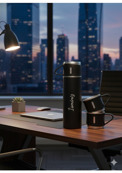 3 Bardaklı Termos 500ML Premium Kalite Paslanmaz Çelik Kahve Termosu Çay Termosu Hediye Çantalı