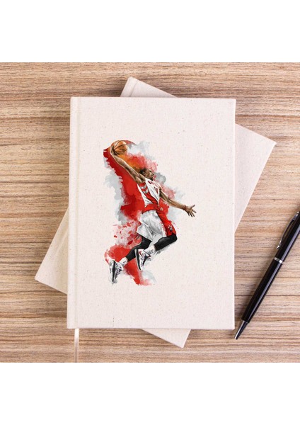 Basketbol Baller Red Siluet Çizgisiz Kanvas Defter Çizgisiz