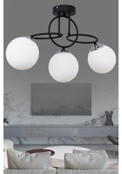 Sisam 3 Li Siyah Krom Avize-Beyaz Camlı Dekoratif Tasarım Yatak Odası Mutfak Salon Avize fiyatları