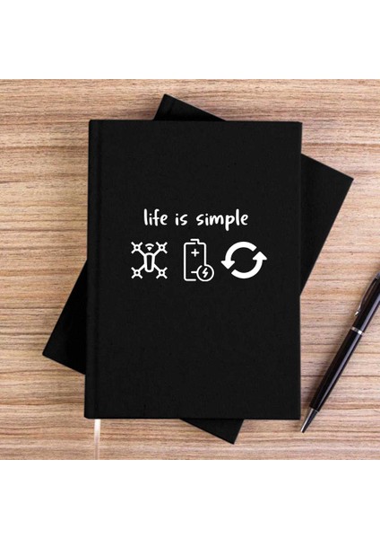 Life Is Simple Siyah Çizgisiz Kanvas Defter Çizgisiz