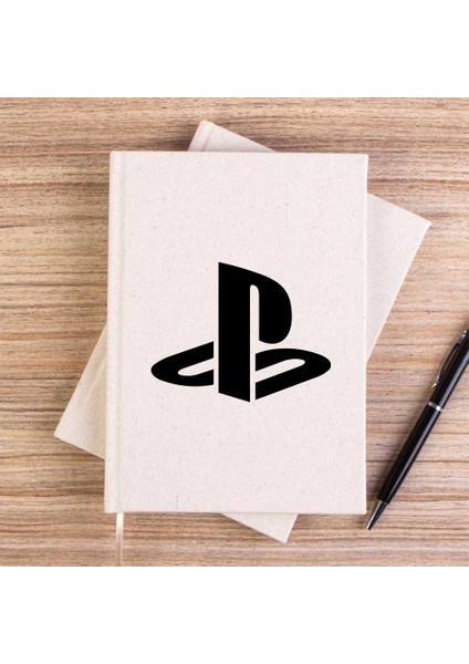 Playstation Logo Black Krem Çizgisiz Kanvas Defter Çizgisiz
