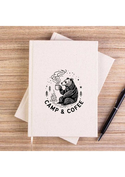 Camp Coffe Bear Krem Çizgisiz Kanvas Defter Çizgisiz