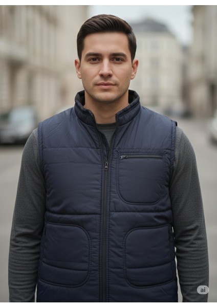 Erkek Içi Polarlı Lacivert Yelek ,su Geçirmez 4 Cepli Yelek