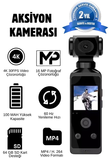 Sesli Kayıt Mikrofonlu ve Hoparlör Lü 4-5 Saat Arası Kesintisiz Video Çekebilen Aksiyon Kamerası