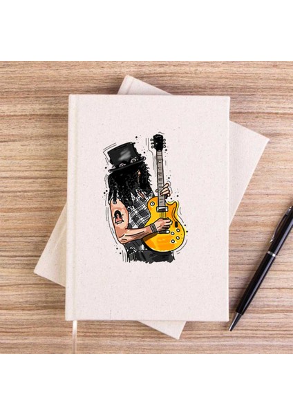 Slash Guitar Cartoon Çizgisiz Kanvas Defter Çizgisiz