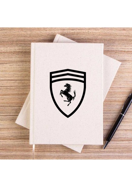 Ferari Logo Horse Krem Çizgisiz Kanvas Defter Çizgisiz