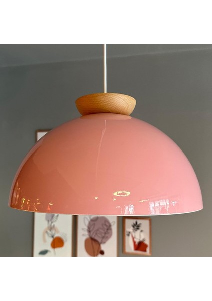 Yimpi Pembe Avize Ahşap Tekli Sarkıt Salon Kuaför Cafe Dekoratif Aydınlatma Pastane